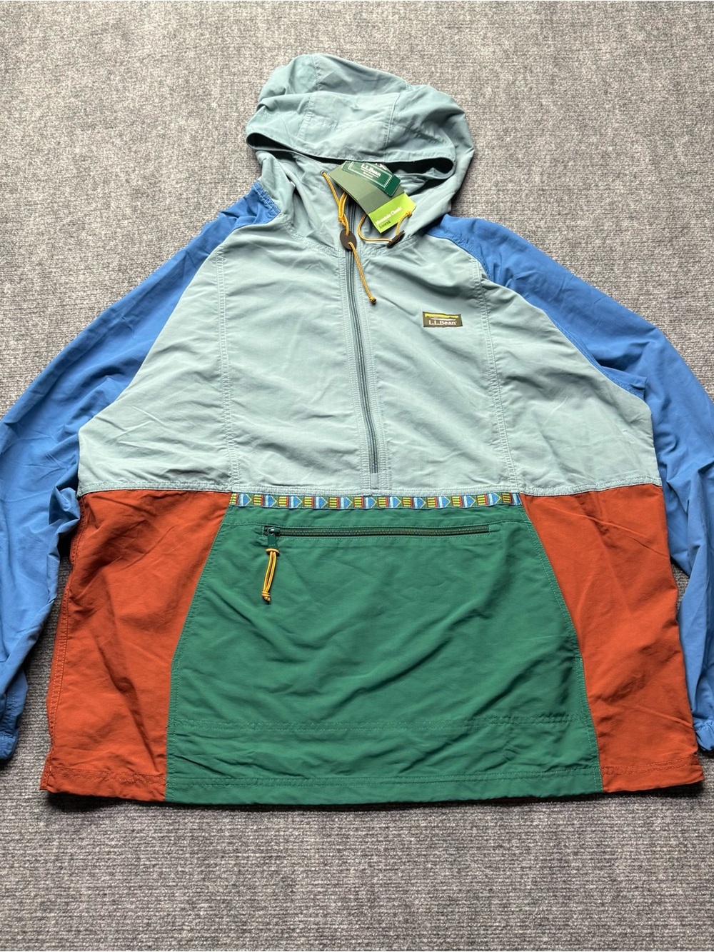 LL Bean Mountain Classic Anorak Mens XXL Colorblock 100% Nylon Pullover NEW
